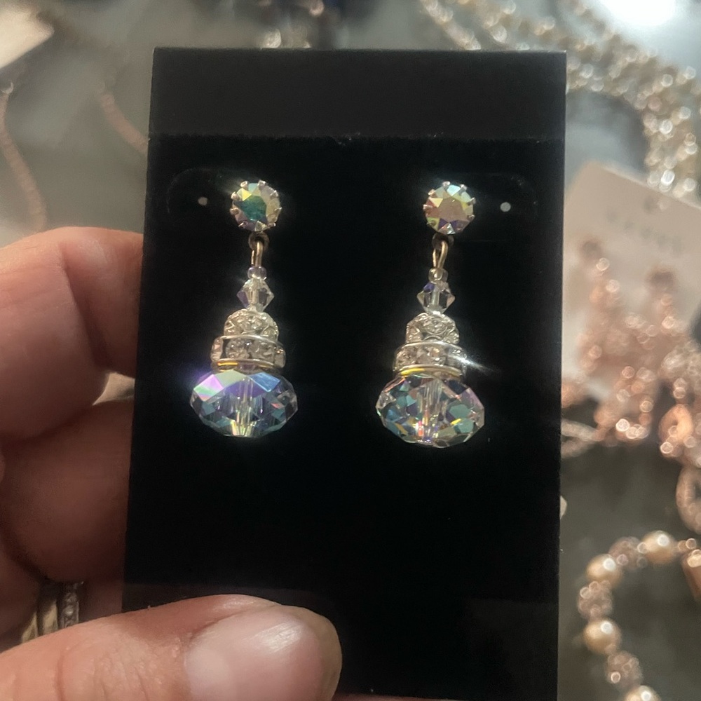 Elegant Silver Crystal Drop Earrings Iridescent. Givan